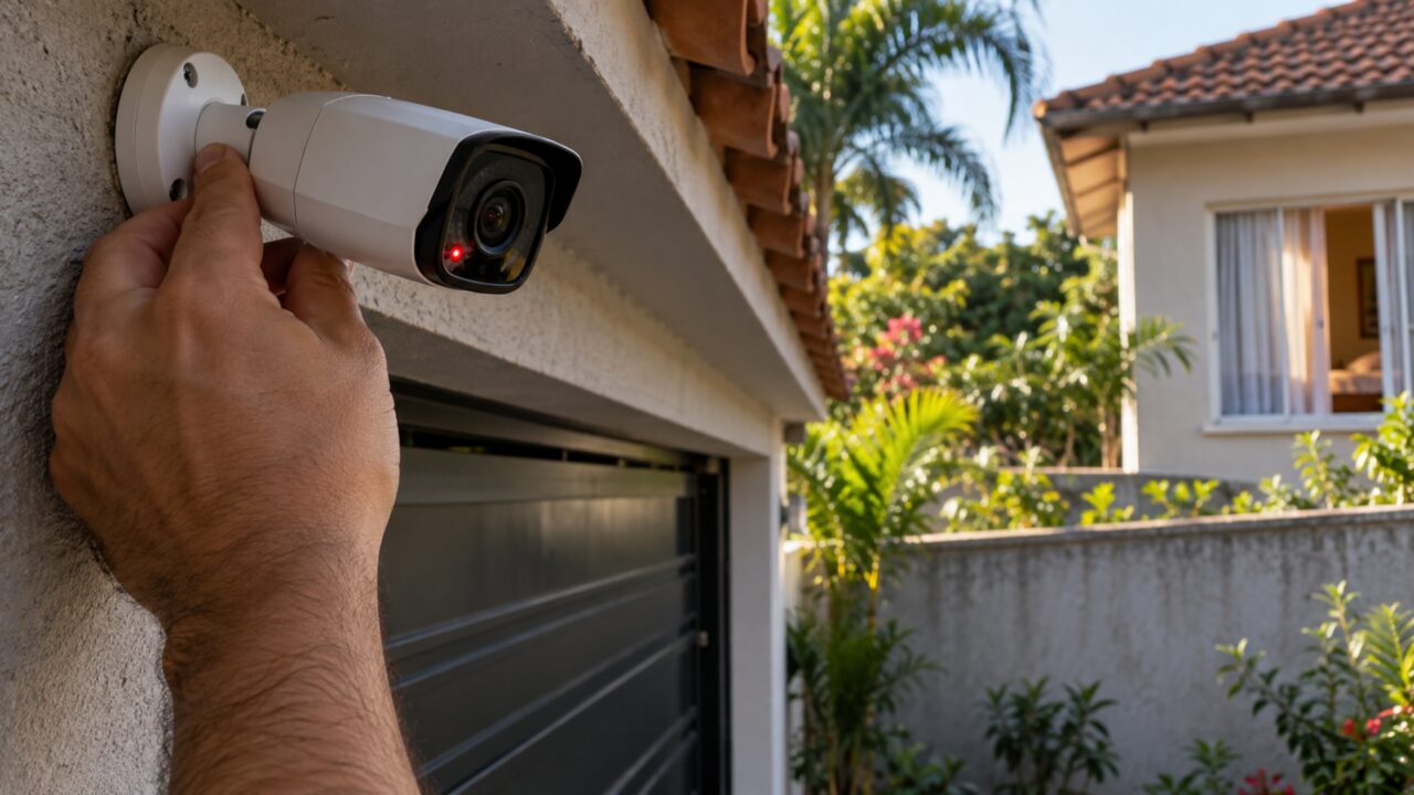 Morador instala câmera para vigiar a garagem e vizinha percebe que a lente também alcança toda a piscina e a janela do quarto