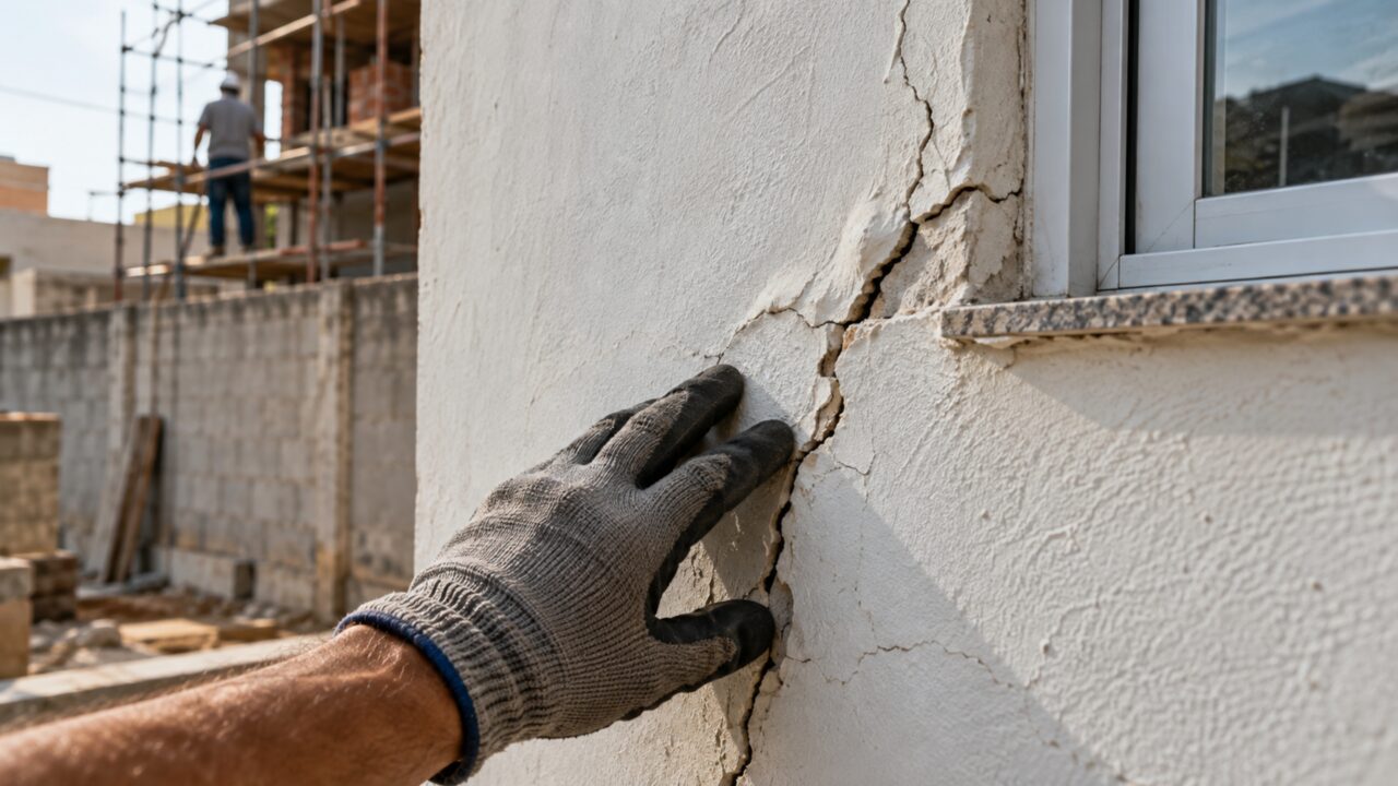 Nada foi construído no terreno dela, mas a obra ao lado deixou a parede da cozinha rachada e agora os dois lados discordam sobre a origem das fissuras