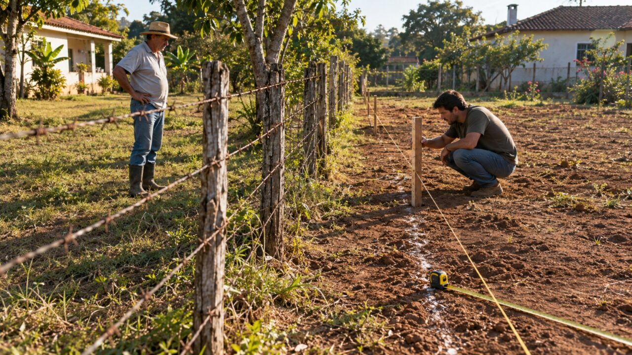 A cerca estava no mesmo lugar havia 25 anos; bastou um topógrafo chegar para dois vizinhos perceberem que nenhuma das casas seguia exatamente a linha registrada