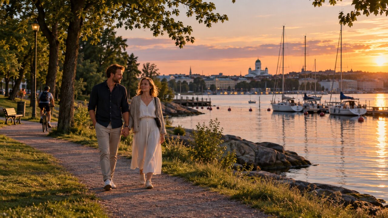 Durante parte do verão, moradores saem de restaurantes tarde da noite e ainda encontram claridade no céu, fenômeno que altera completamente o ritmo desta capital europeia