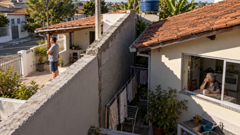 Vizinho levanta um muro para ganhar privacidade e aposentada ao lado percebe que sua cozinha ficou praticamente sem sol durante a manhã