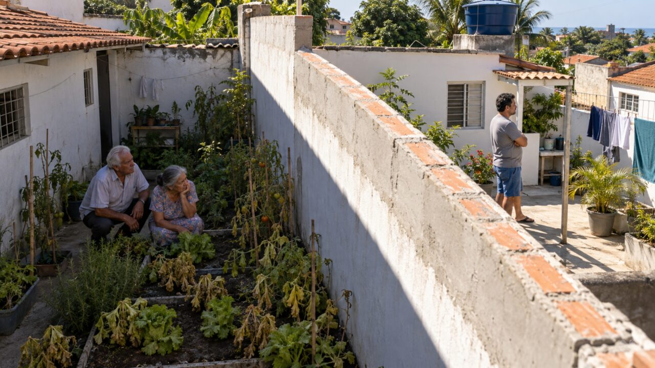 Vizinho eleva o muro para ter mais privacidade e casal de idosos percebe que a pequena horta cultivada há anos deixa de receber sol durante boa parte da manhã