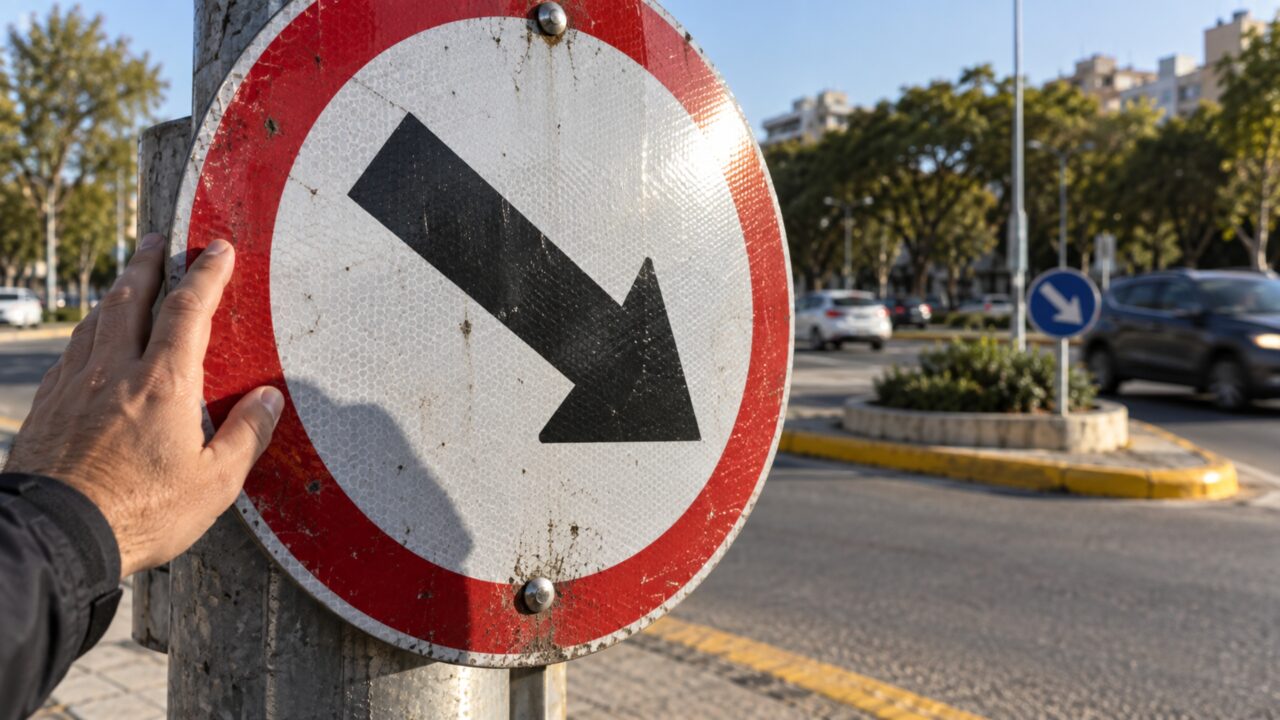 O que significa quando uma placa de trânsito tem fundo branco e uma seta voltada para baixo?