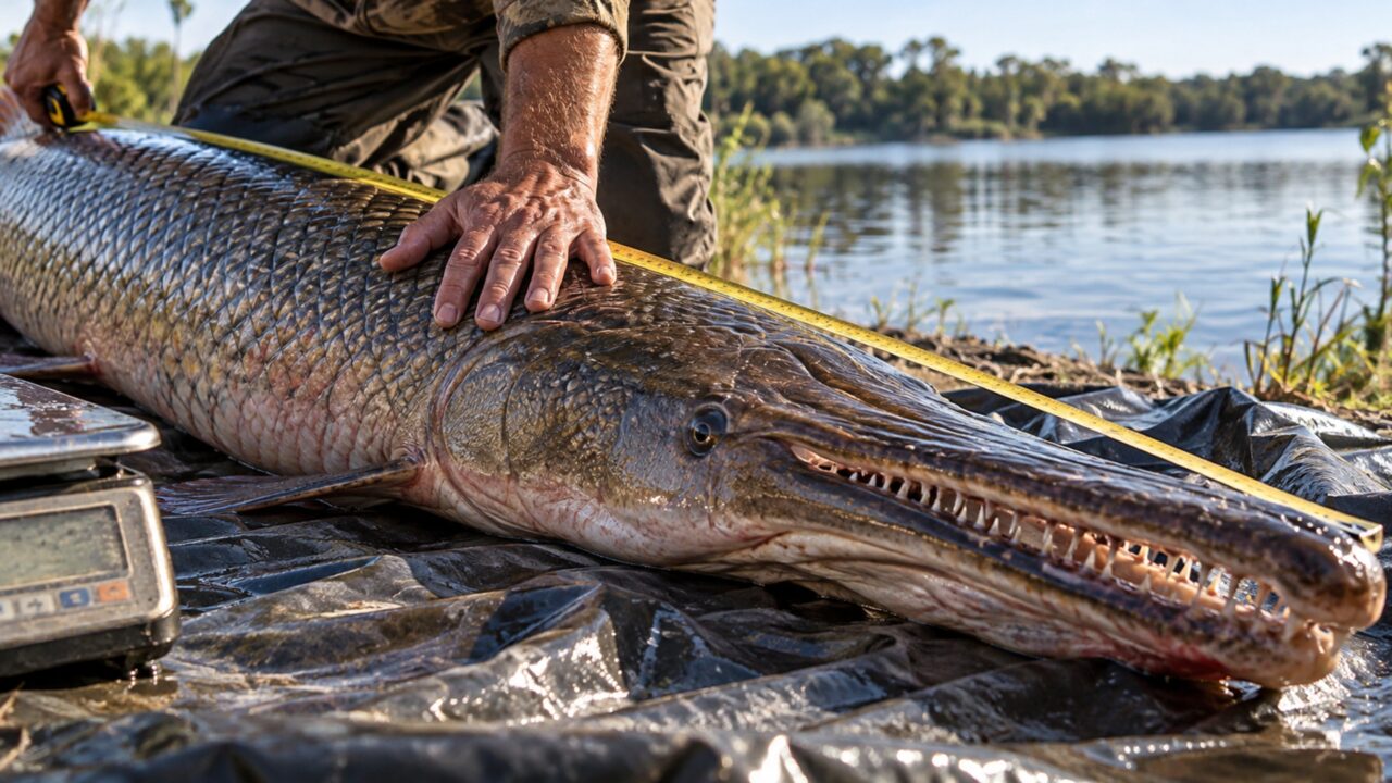 Homem pesca peixe-jacaré de 70 kg e 2,1 metros e transforma a captura em uma batalha de quatro horas
