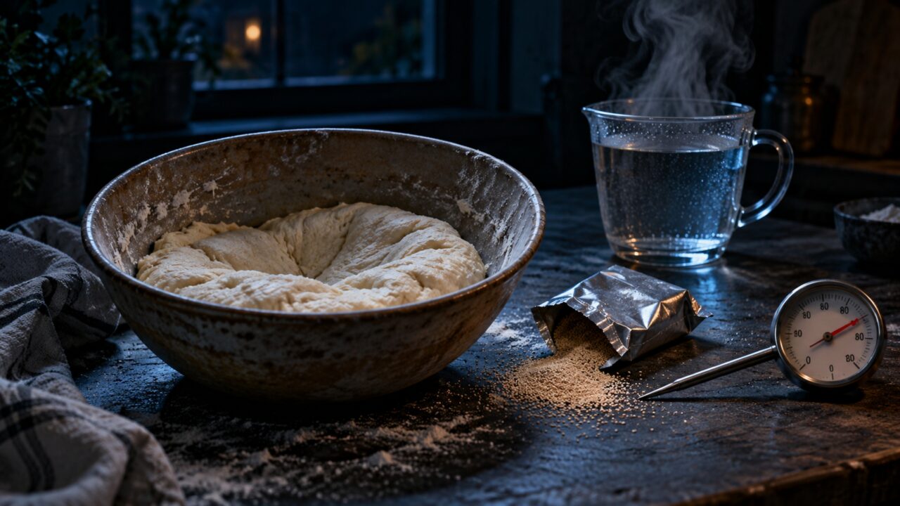 O pão caseiro pode crescer pouco mesmo usando fermento novo quando a água da receita está quente demais antes de entrar em contato com a massa