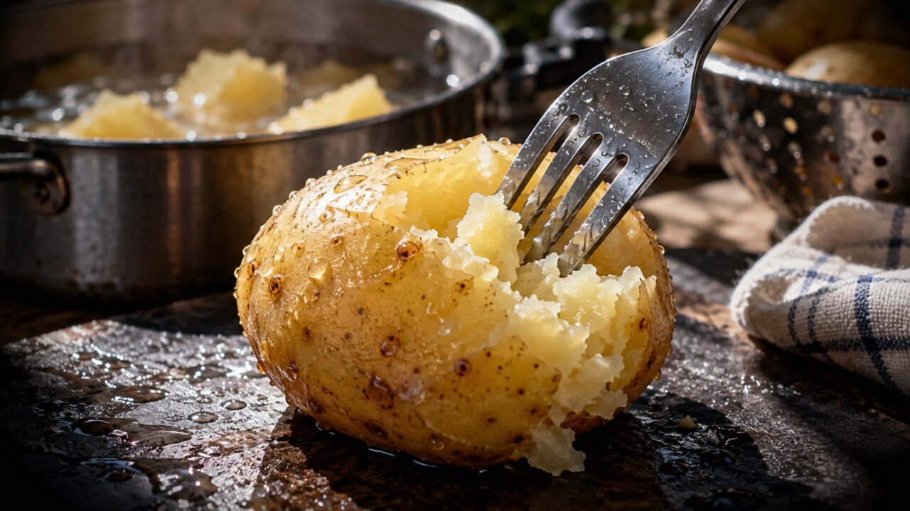A batata parece pronta assim que o garfo entra com facilidade, mas para virar purê o ponto certo também depende de quanta água ela absorveu durante o cozimento