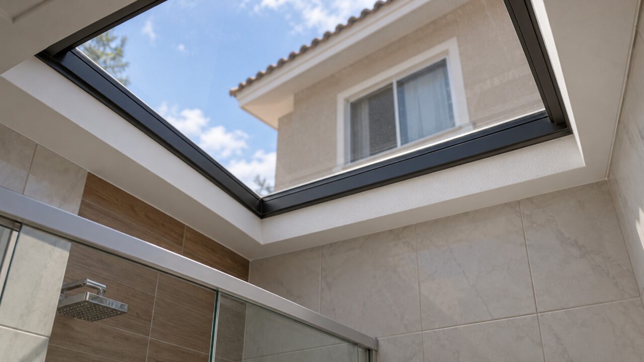Casal abre uma claraboia para iluminar o banheiro e percebe que o interior do cômodo passou a ficar visível da janela do segundo andar da casa ao lado