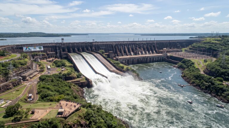 A grandiosidade e a capacidade de geração de energia da Usina Hidrelétrica de Itaipu.