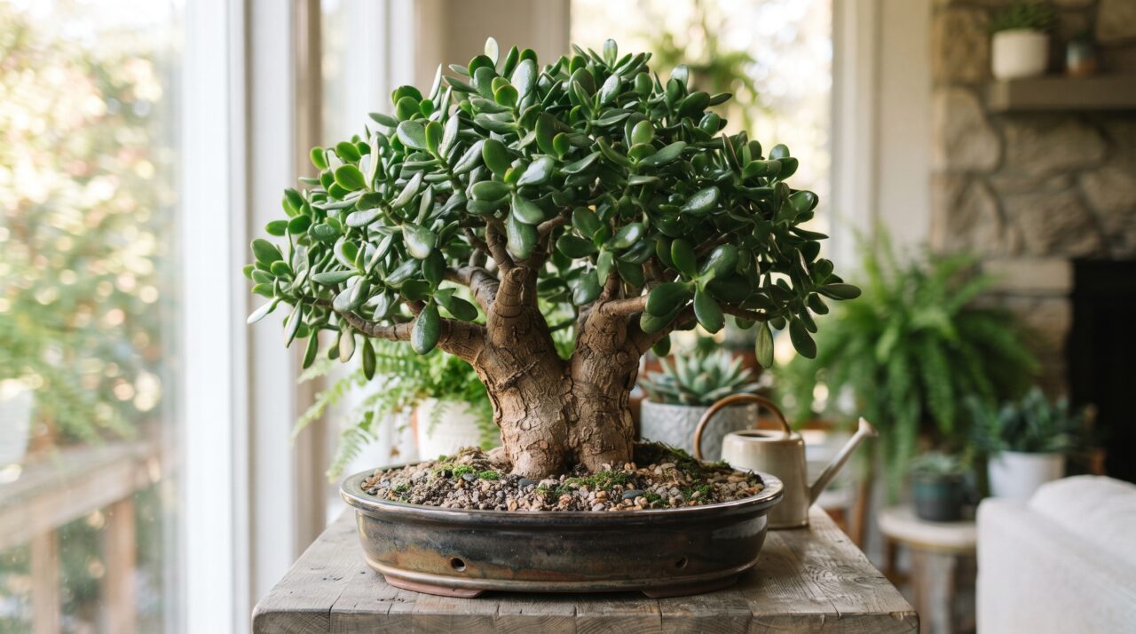 O truque da rega espaçada que faz o tronco da sua Árvore-de-Jade engrossar rápido e transforma a suculenta em um mini bonsai incrível
