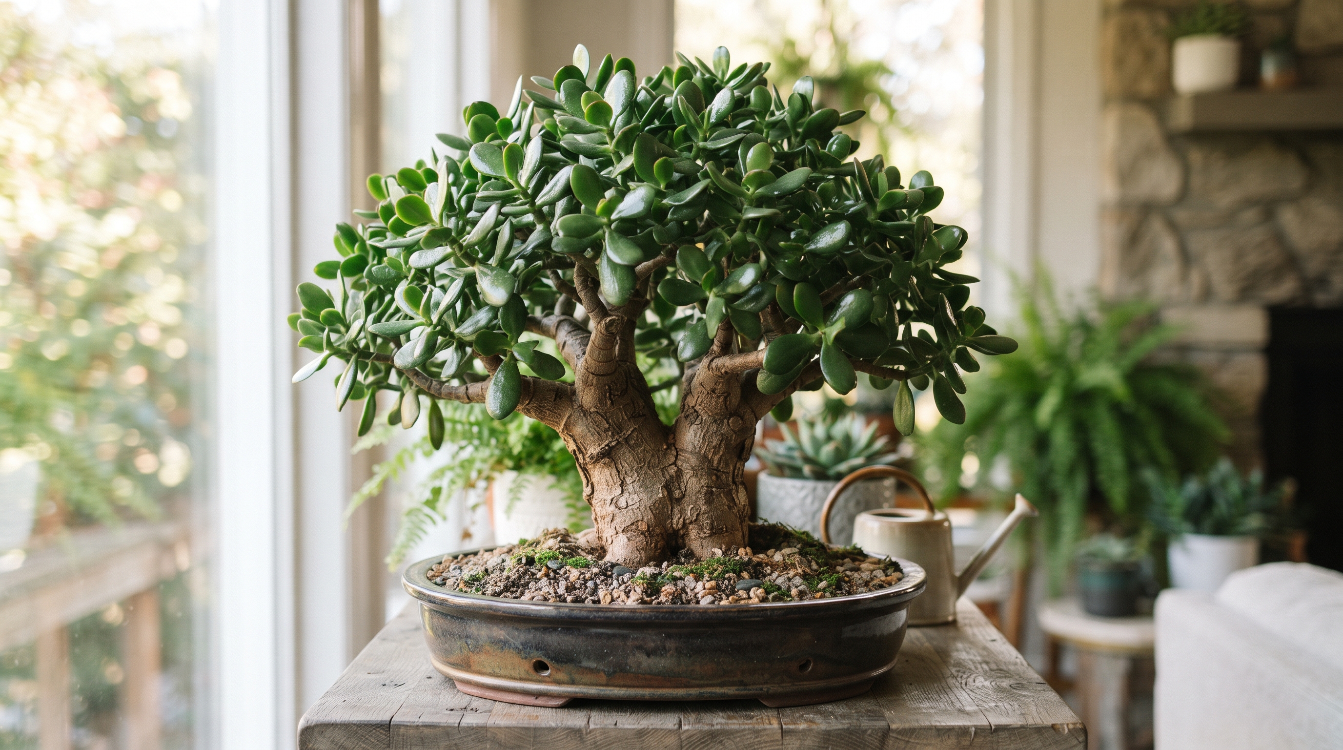 O truque da rega espaçada que faz o tronco da sua Árvore-de-Jade engrossar rápido e transforma a suculenta em um mini bonsai incrível