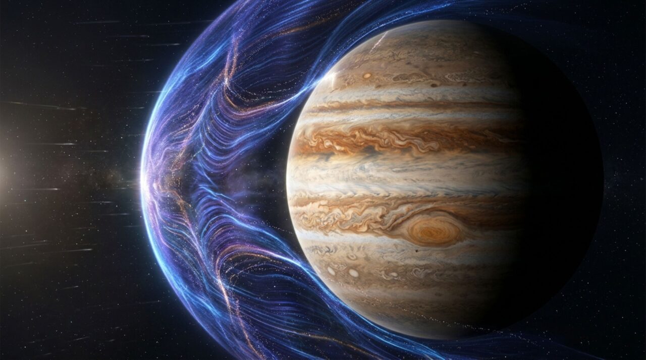 Júpiter recebe partículas do Sol de frente e a sonda Juno mostrou que seu escudo magnético cria um choque muito mais complexo que o terrestre