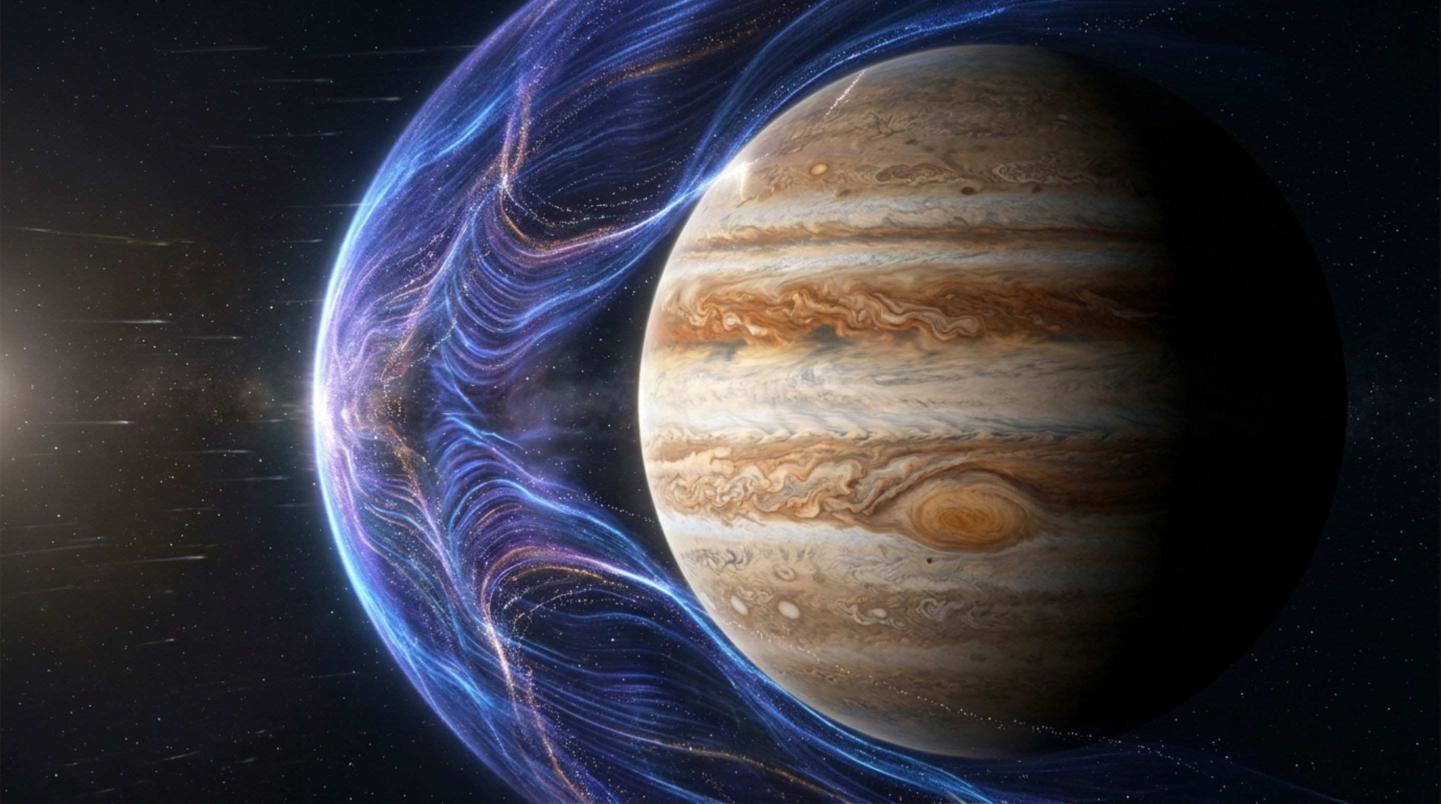 Júpiter recebe partículas do Sol de frente e a sonda Juno mostrou que seu escudo magnético cria um choque muito mais complexo que o terrestre