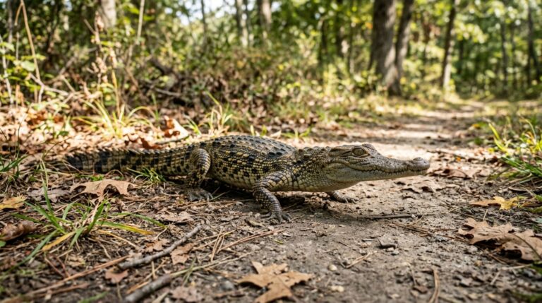 Um jovem crocodilo de Morelet, com menos de 60 centímetros, foi encontrado em uma trilha de Long Island, longe de sua distribuição natural na América Central