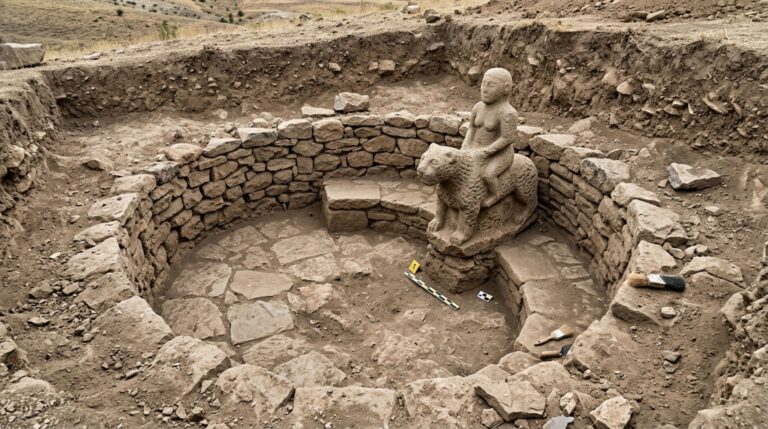 Escultura de 11 mil anos foi encontrada sobre um banco de pedra em Karahan Tepe
