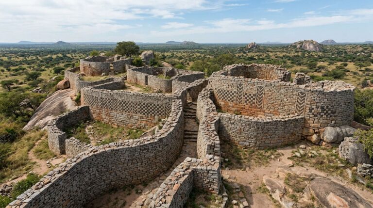 Khami desenvolveu plataformas monumentais e muralhas de pedra seca após o declínio de Grande Zimbábue