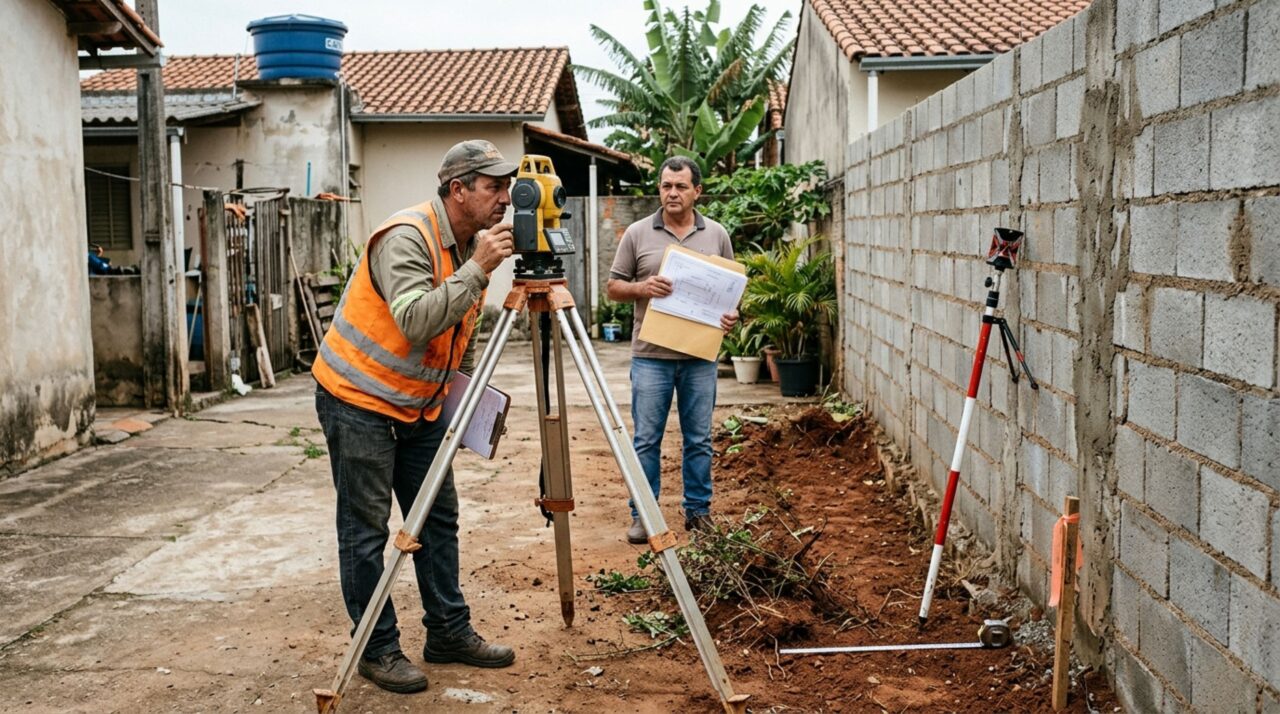 Casal encontra a cerca de sansão-do-campo retirada e uma parede erguida em seu lugar, exige conferência da divisa e cobra reparação porque a nova construção também ocupou parte do jardim