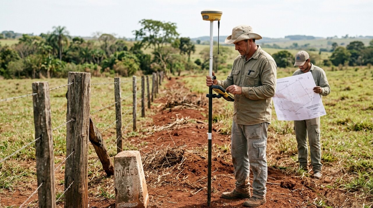Proprietário contrata uma máquina para limpar um terreno rural, descobre que parte da cerca foi reconstruída dentro da área vizinha e enfrenta uma disputa pela divisa, mas um levantamento topográfico aponta onde estavam os limites antes do serviço