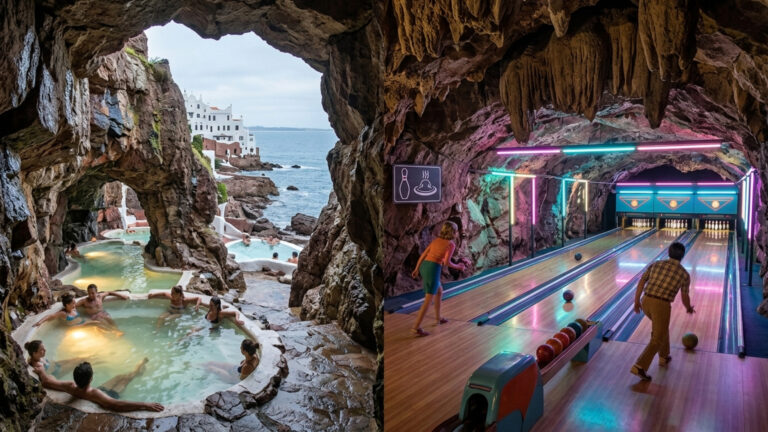 Las Grutas um spa entre as pedras e uma pista de boliche em uma caverna, o mítico projeto Punta Ballena que marcou uma era