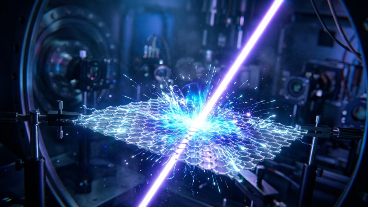 Prótons chegaram perto de metade da velocidade da luz, impulsionados por uma onda elétrica criada com laser longo e uma folha ultrafina de grafeno