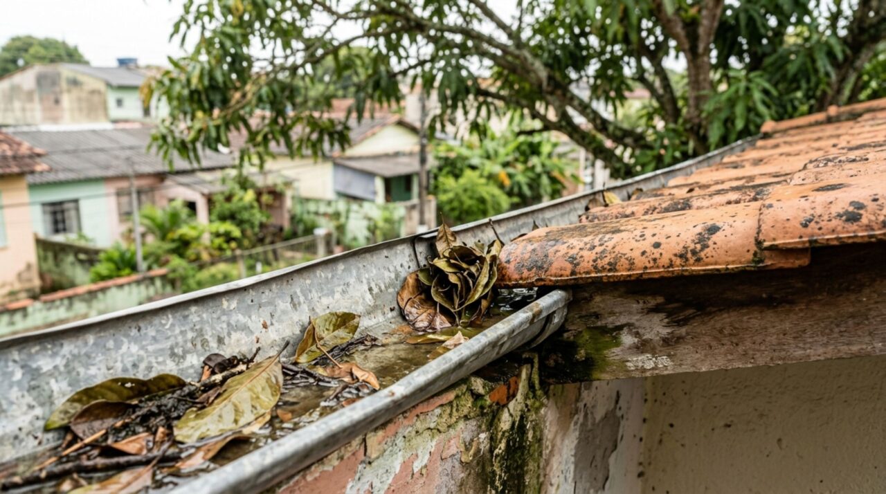 Família planta árvore para fazer sombra no quintal e vizinho percebe que os galhos começam a alcançar o telhado, enquanto folhas entopem as calhas durante as chuvas