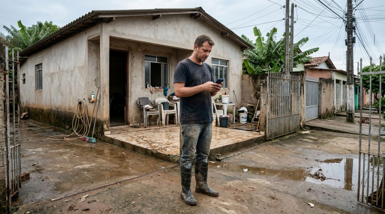 Trabalhador tem a casa atingida por uma enchente, consulta o FGTS e descobre que pode existir uma modalidade especial de saque mesmo sem perder o emprego