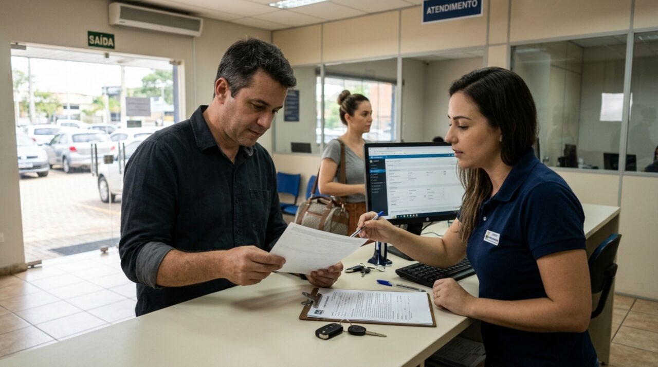 Família retira um carro alugado para passar o fim de semana, não encontra o CRLV no porta-luvas e descobre quais informações deve conferir antes de sair com o veículo da locadora