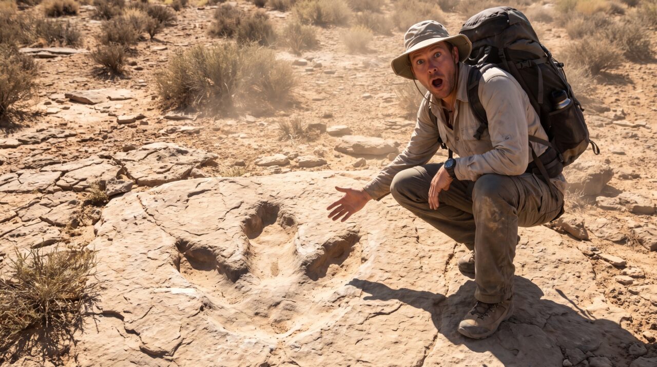 Um professor viu três dedos enormes numa rocha e voltou com cientistas: quatro pegadas revelaram o primeiro rastro conhecido de um T. rex adulto