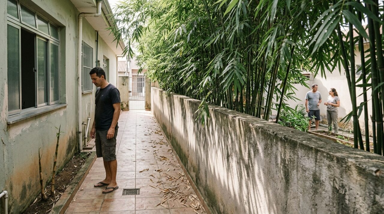 Casal planta uma fileira de bambus para criar uma barreira de privacidade e vizinho percebe que folhas e raízes começam a alcançar o corredor lateral da sua casa