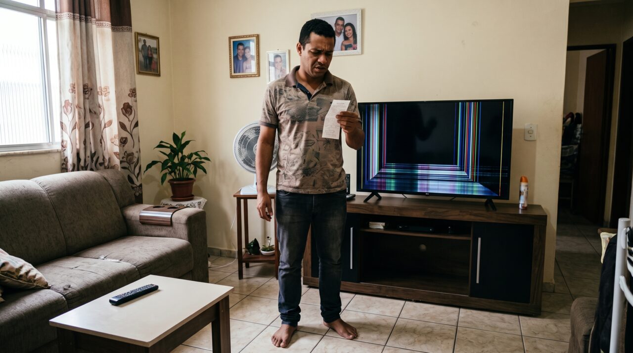 Comprador volta à loja com uma televisão defeituosa após 70 dias e descobre que os 30 dias prometidos pelo vendedor não encerravam toda a garantia