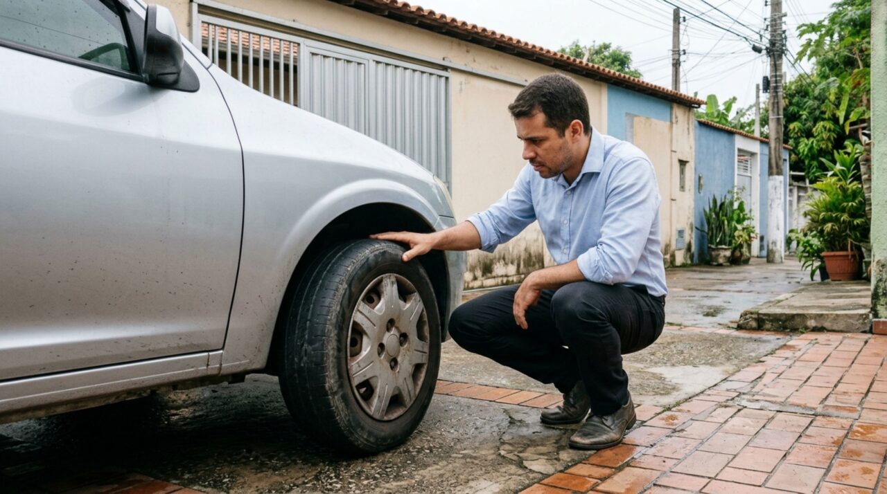Motorista deixa o carro com pneus muito desgastados porque só utiliza o veículo para ir ao trabalho e descobre que percorrer trajetos curtos não afasta as exigências de segurança dos equipamentos