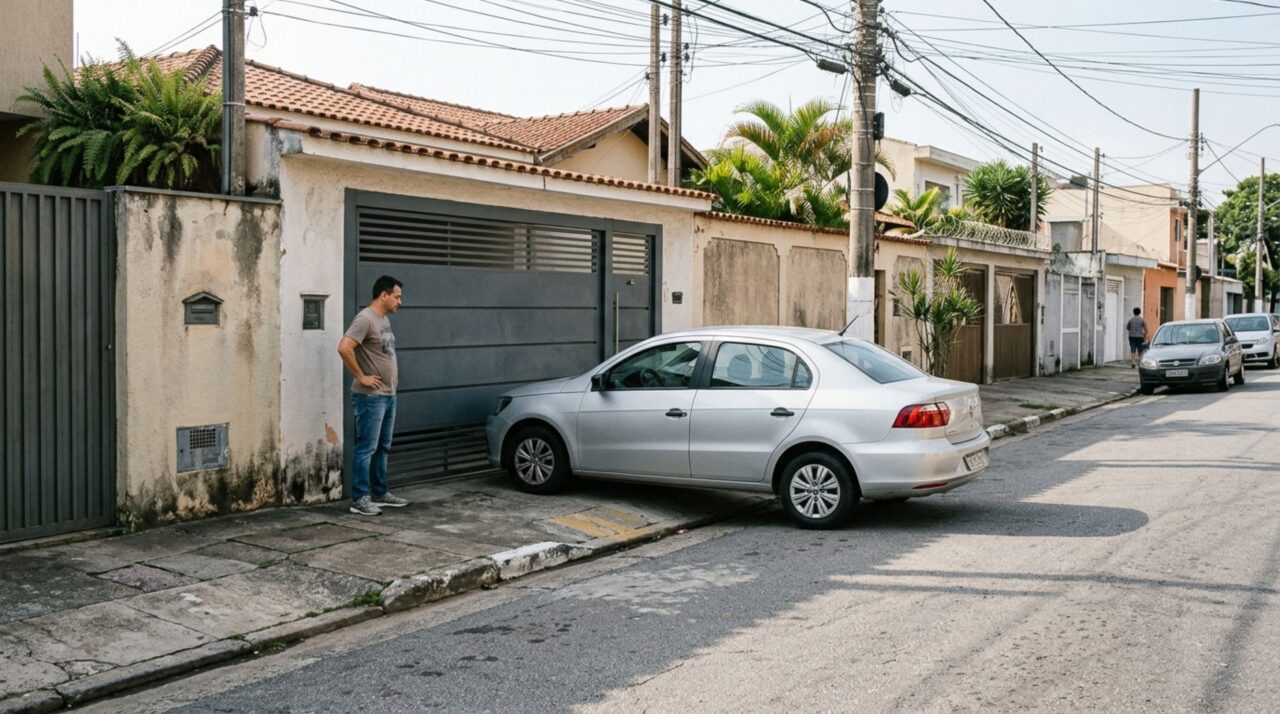 Morador estaciona o carro em frente à própria garagem para impedir que desconhecidos ocupem a entrada e descobre que ser dono do imóvel não afasta a possibilidade de multa