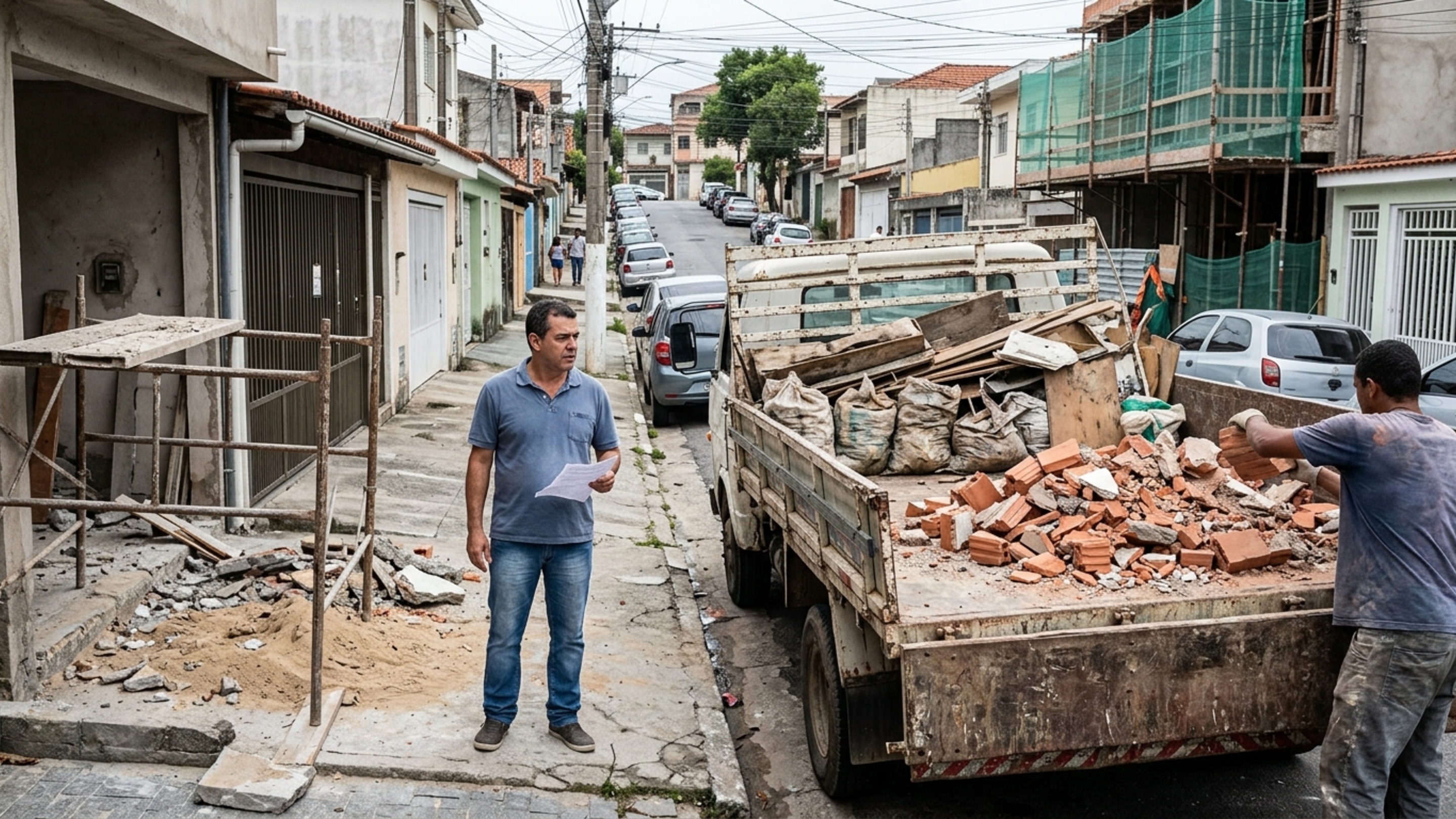 Família contrata a retirada de entulho por viagem e recebe uma cobrança maior depois que o caminhão também recolhe materiais de outra reforma antes de seguir para o descarte