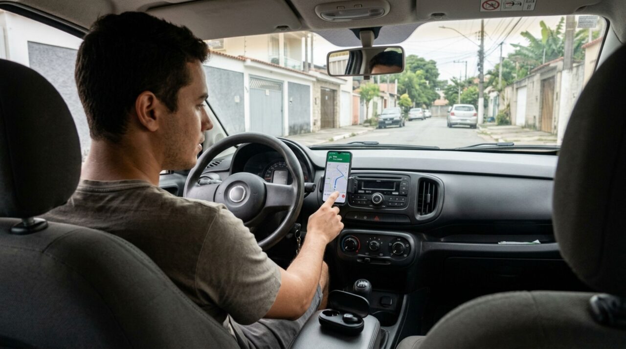 Jovem utiliza somente um fone Bluetooth para ouvir orientações do GPS enquanto dirige, acredita que deixar o outro ouvido livre evita a multa e descobre o que estabelece o manual de fiscalização