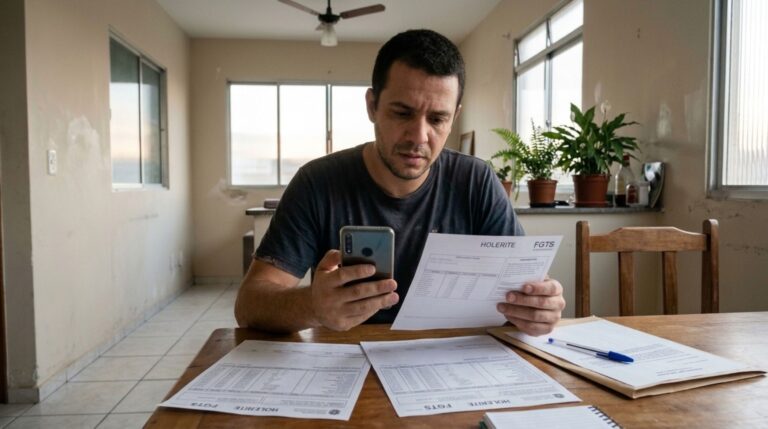Funcionário consulta o aplicativo do FGTS depois de ser demitido e percebe que a empresa não depositou os valores de alguns meses, apesar dos descontos no holerite