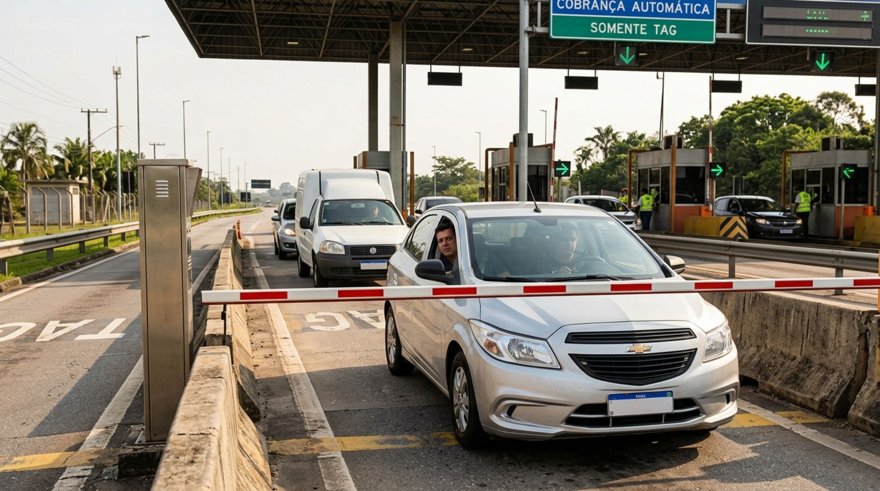 Motorista entra por engano em uma faixa exclusiva de cobrança automática no pedágio e descobre que tentar voltar de ré pode transformar um erro de percurso em uma infração ainda mais séria