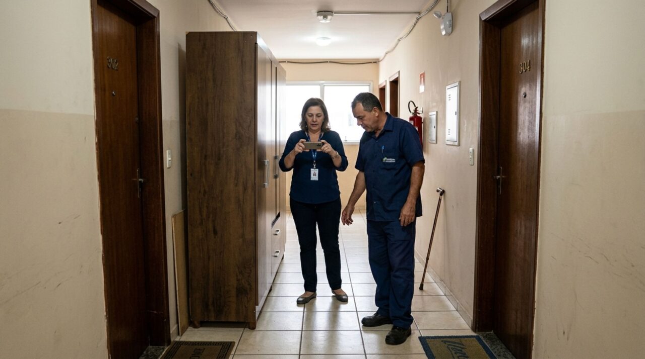 Morador coloca um armário antigo no corredor do prédio para liberar espaço em casa, idosa tropeça durante a madrugada e família questiona por que o condomínio permitiu o móvel na passagem