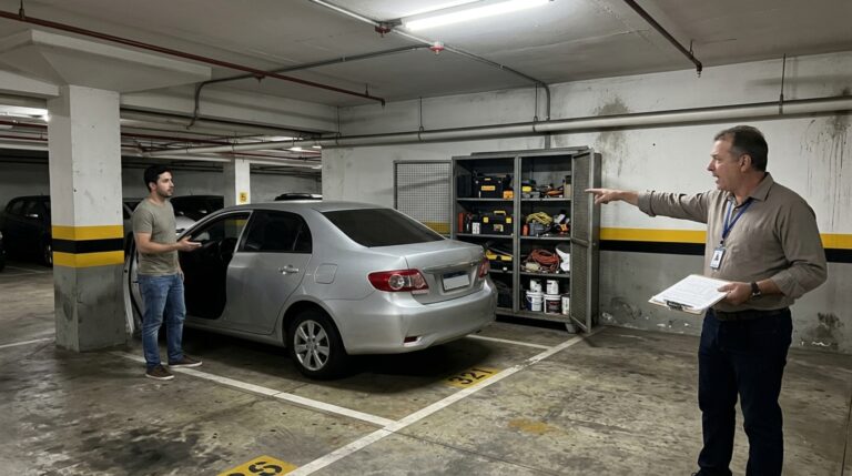 Morador instala um armário na vaga de garagem para guardar ferramentas, e o condomínio exige a retirada porque a vaga é só para estacionar