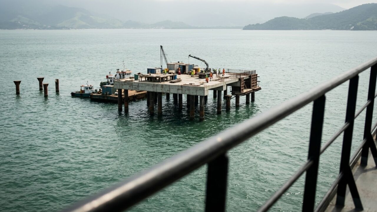 Navio chinês para as fundações da Ponte Salvador-Itaparica