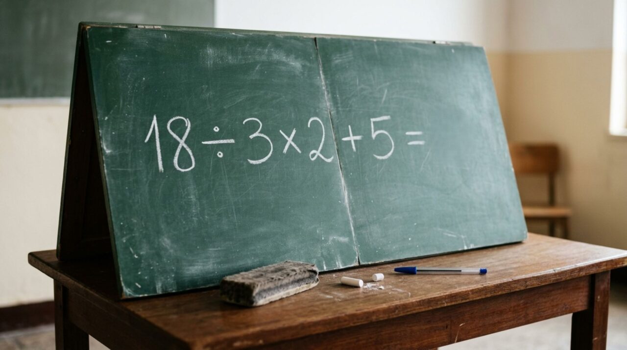 Sem usar calculadora, resolva a equação 18 ÷ 3 × 2 + 5 e veja se você ainda domina as regras aprendidas na escola