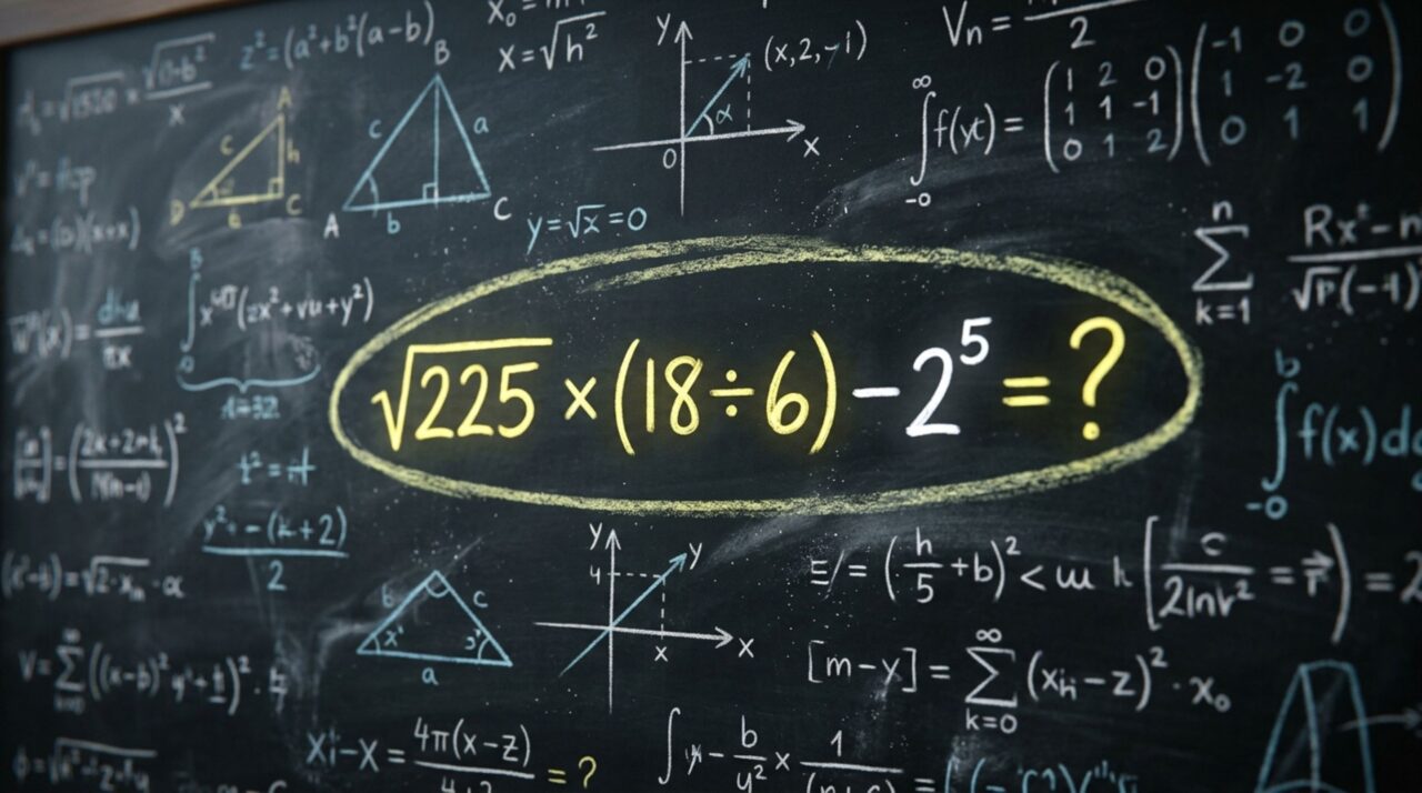 Só 2 em cada 10 resolve √225 × (18 ÷ 6) − 2⁵ sem inverter a ordem das operações