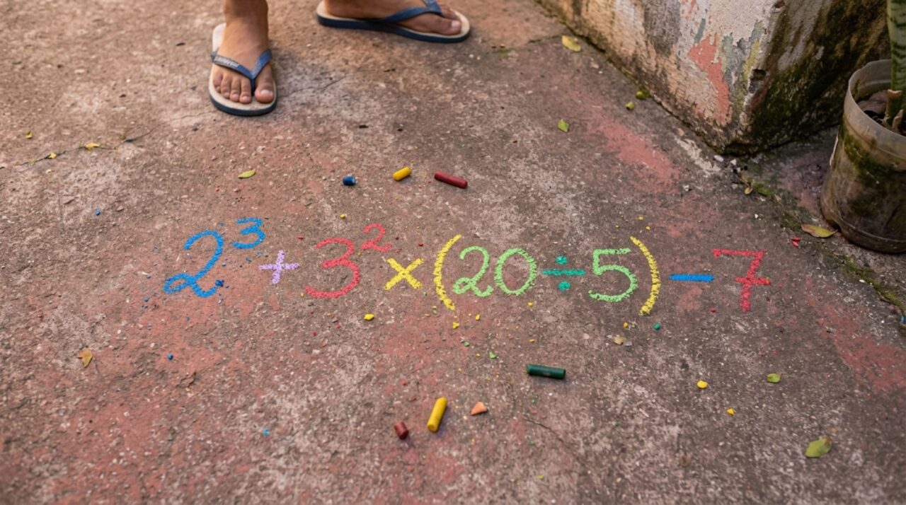Você ainda sabe como resolver 2³ + 3² × (20 ÷ 5) − 7 corretamente? Até quem estuda exatas tem dificuldade