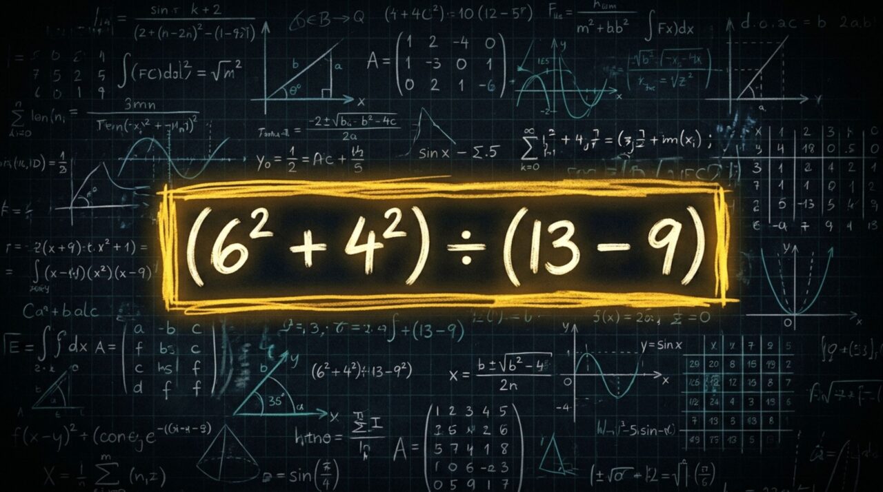 Resolva (6² + 4²) ÷ (13 − 9) em menos de 33 segundos e vença o desafio