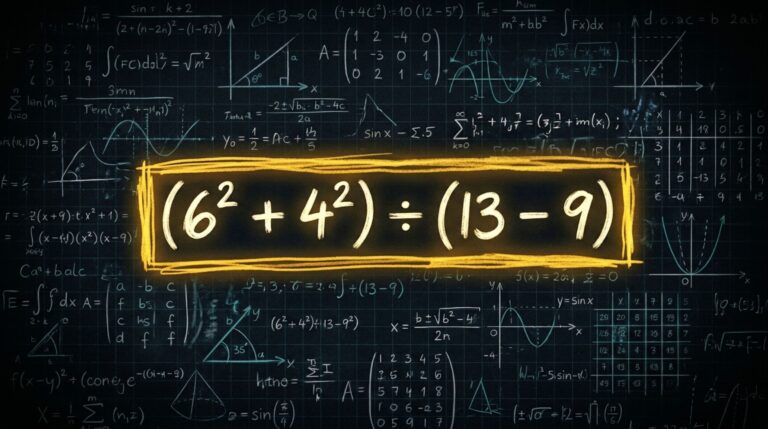Resolva (6² + 4²) ÷ (13 − 9) em menos de 33 segundos e vença o desafio