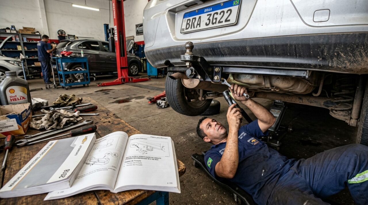 Casal compra um carro usado com engate já instalado, acredita que o acessório está regular, ao ser parado em uma blitz, agente explica que precisa conferir sua compatibilidade antes do acessório ser utilizado