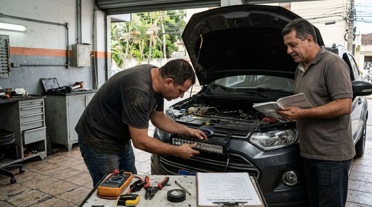 Motorista instala uma barra de LED adicional para enxergar melhor durante viagens noturnas e descobre que aumentar a iluminação do carro não significa que qualquer equipamento esteja autorizado