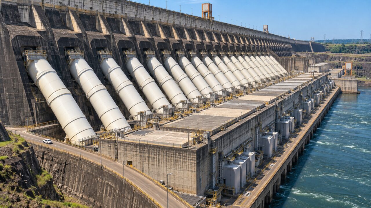 Megaobra no rio de fronteira reúne vinte unidades de 700 MW e chega a 14 mil MW de potência instalada para abastecer dois países