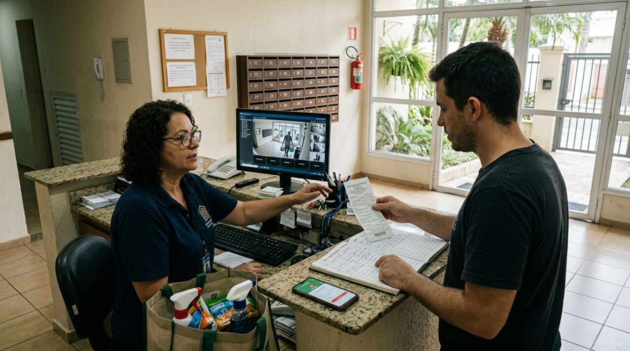 Cliente recebe compras de supermercado na portaria, percebe que faltam carnes e produtos de limpeza e reclama com a loja, mas a conferência dos comprovantes revela que um vizinho levou as sacolas destinadas ao seu apartamento