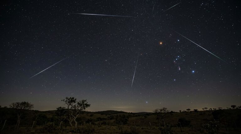A chuva de meteoros Oriônidas terá seu pico na madrugada de 22 de outubro de 2026, com rastros luminosos produzidos por partículas do cometa Halley