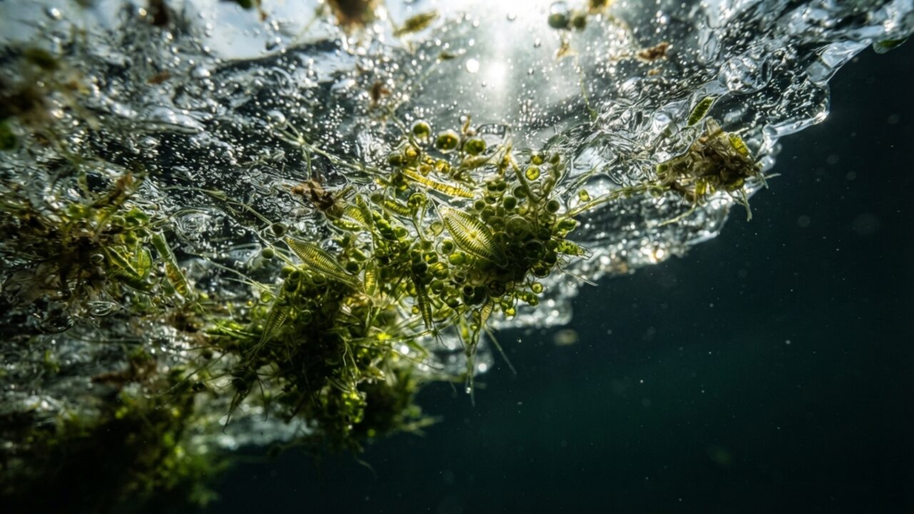 O plâncton floresce sob o gelo marinho antes de a superfície abrir e altera a rotina de animais ligados a essa cadeia alimentar