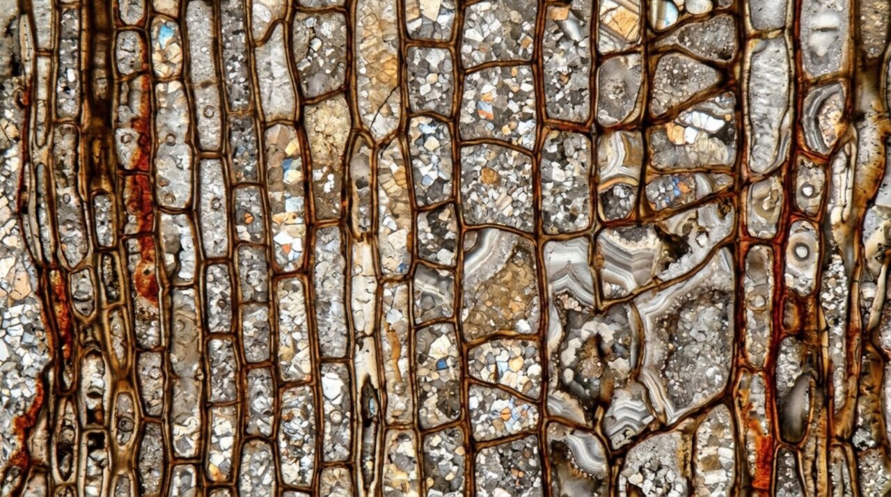 Sílica dissolvida preencheu cavidades celulares e substituiu tecidos vegetais, preservando detalhes microscópicos da madeira antiga